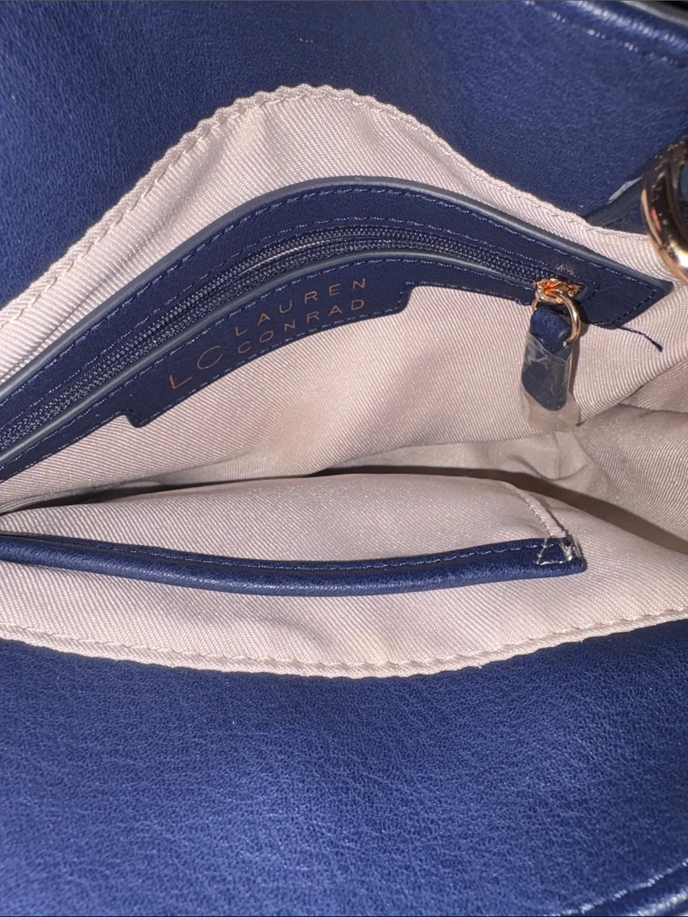 LC Lauren Conrad Navy Satchel with Gold Rosette Accent